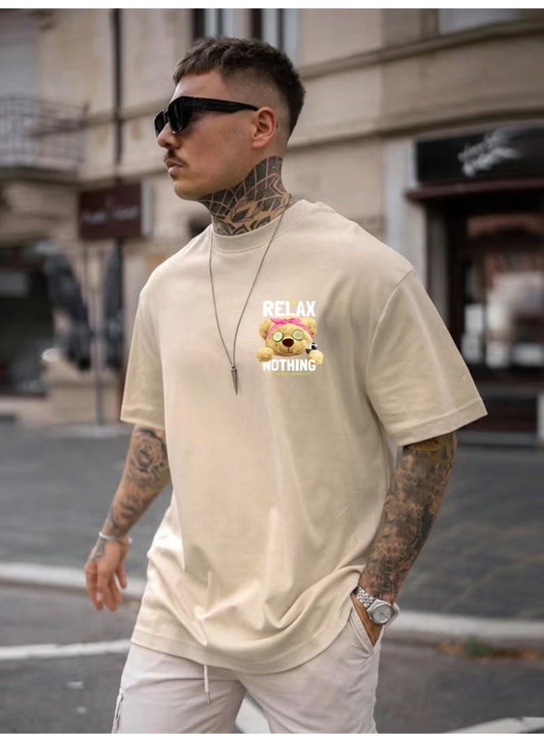 DogFish Printed Oversize Beige Men's T-Shirt - Image 1